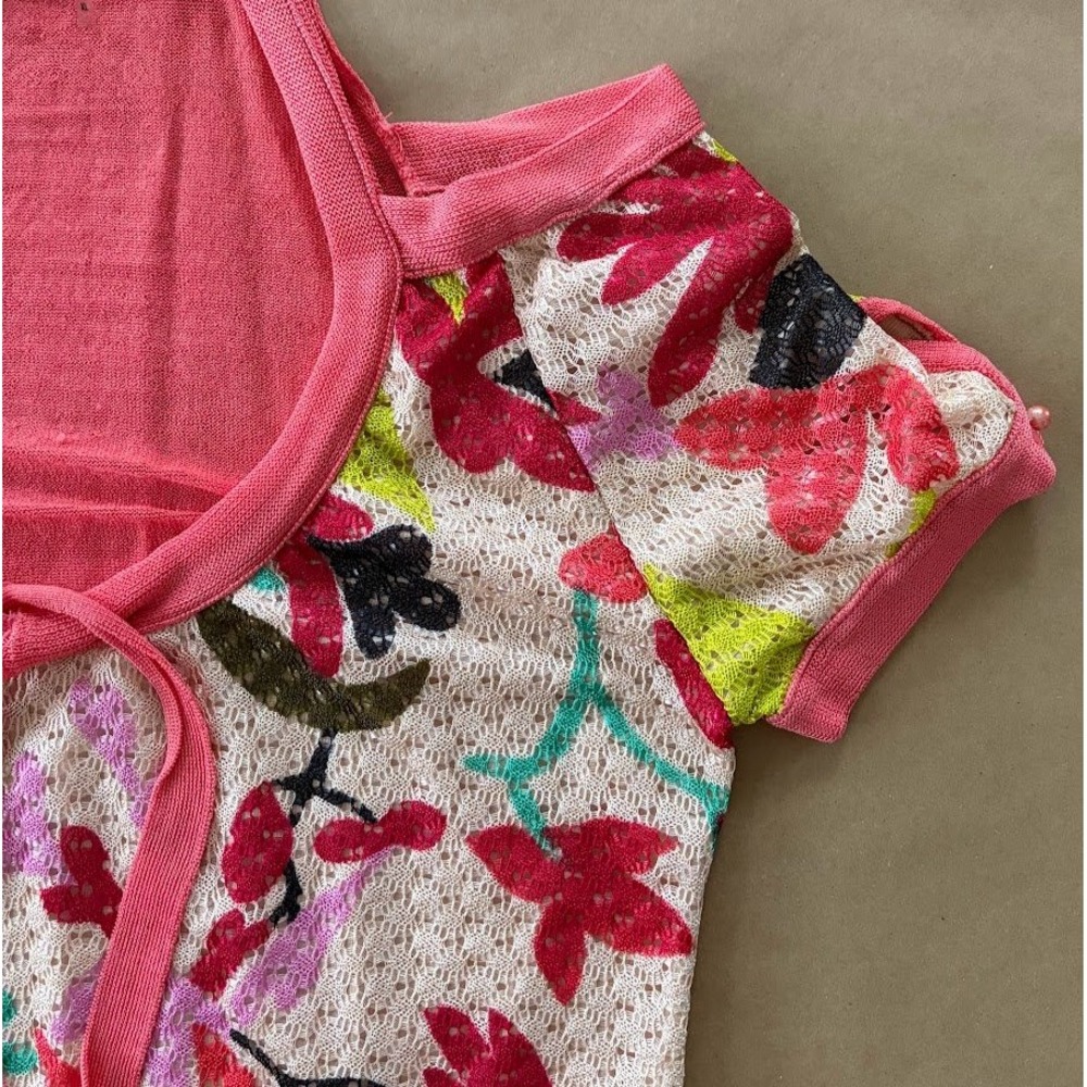 Dolce‎ Cabo Womens XL Floral Cold Shoulder Knit Top Tropical Resort Vacation Y2K - Picture 4 of 10
